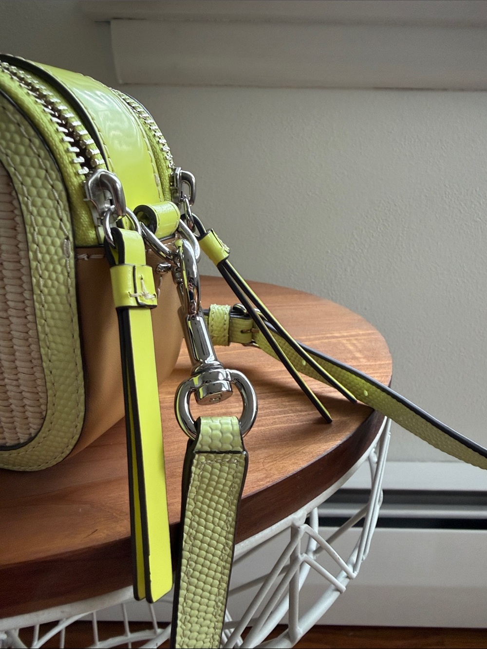 Tory Burch Lime Green Raffia Crossbody Camera Bag with Braided Strap - Picture 8 of 11